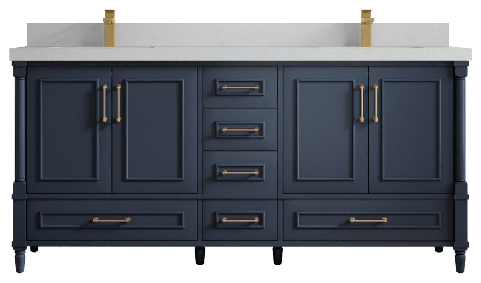 Aberdeen 72 Double Sink Bath Vanity in Hale Navy Blue  2" Carrara Quartz