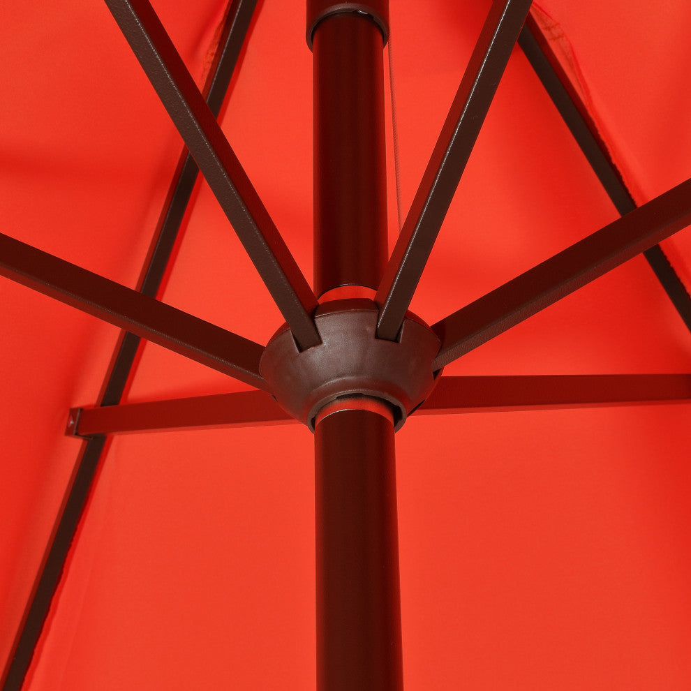 9ft Tassel Patio Umbrella Auto-Tilt, Crank, Red, 107L x 107W x 99H