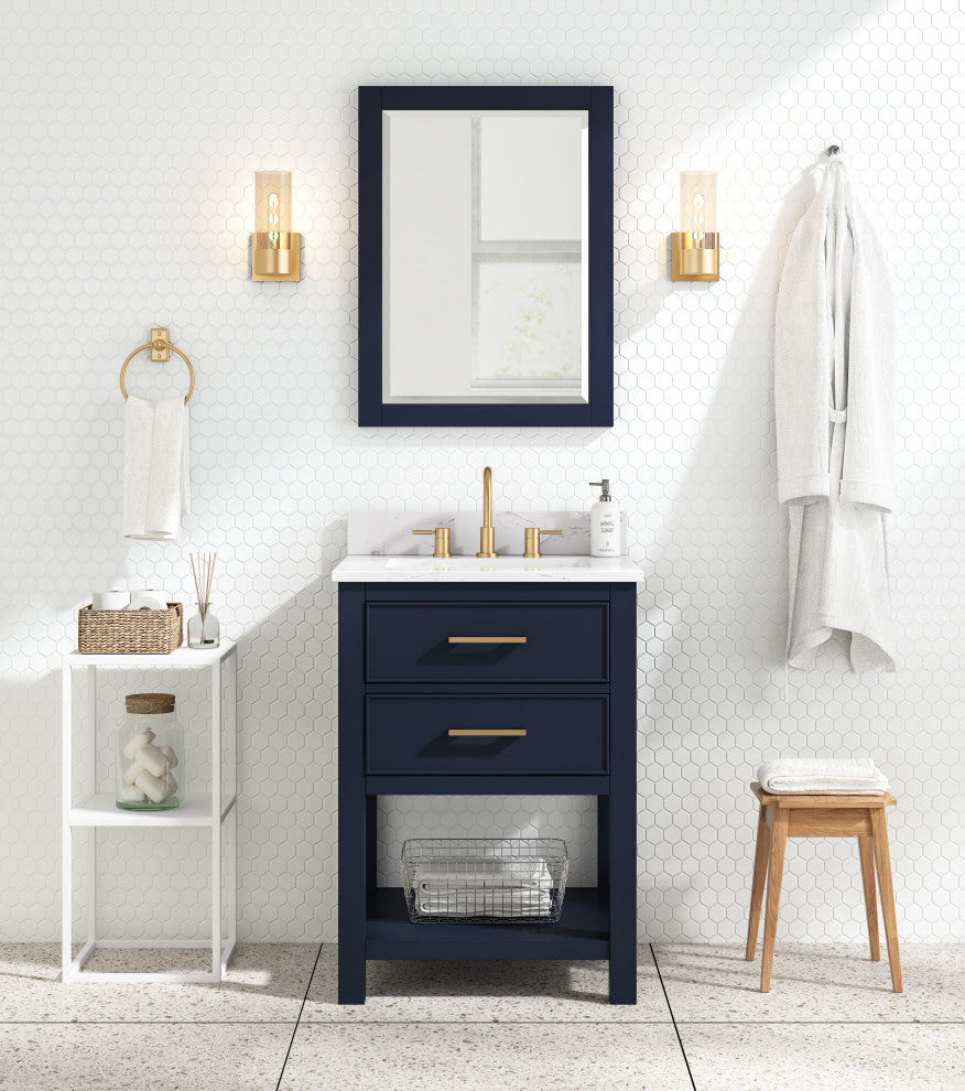 Avanity Brooks 24" Vanity, Navy Blue and Cala White Engineered Top
