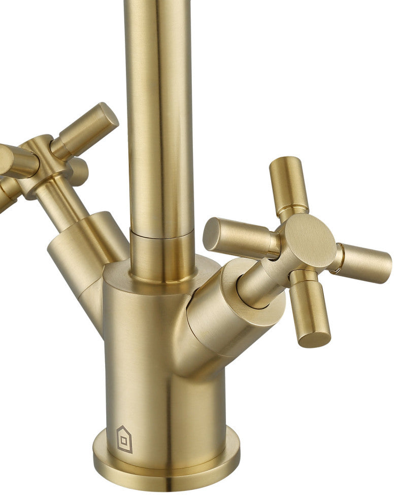 Prima Cross-Handle 1-Hole Bathroom Faucet in Brushed Champagne Gold