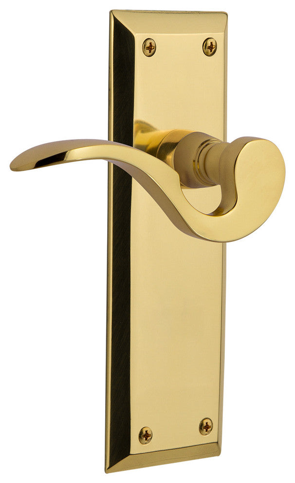 New York Plate With Manor Lever, Polished Brass, Privacy, Non-Handed