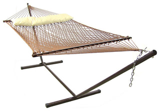 Sunnydaze 2-Person Polyester Spreader Bar Rope Hammock With 15' Stand