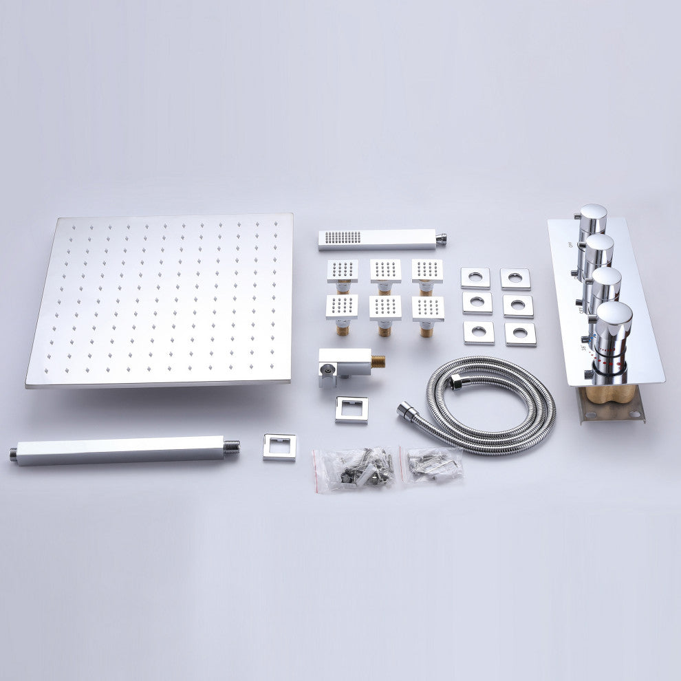 Luxury Thermostatic Shower System with 6 Body Jets & Handheld Shower, Chrome