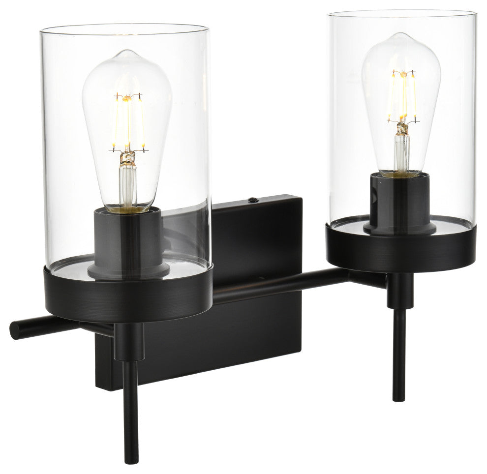 2 Light Black And Clear Bath Sconce