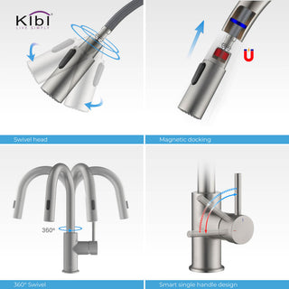 Luxe Single Handle Pull Down Kitchen & Bar Faucet, Brush Nickel W/ Soap Dispenser
