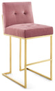 Gold Dusty Rose Privy Gold Stainless Steel Performance Velvet Bar Stool