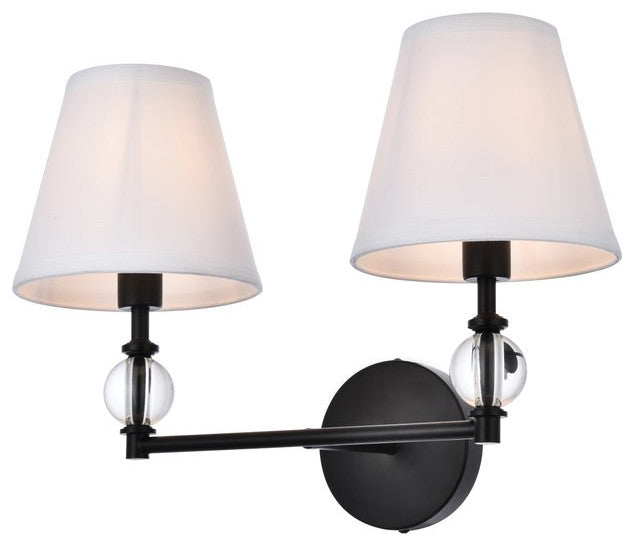 Beau 2-Light Bath Sconce, Black With White Fabric Shade