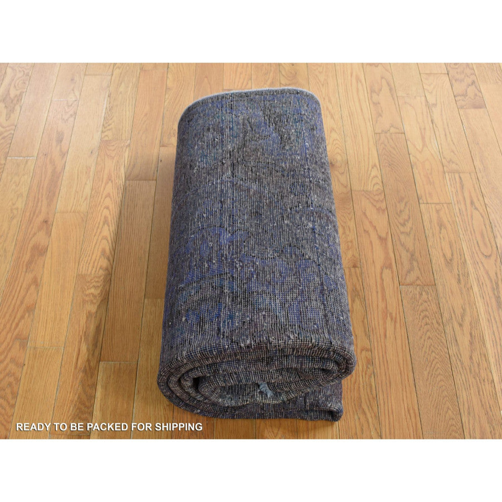 Purple Hand Knotted Overdyed Tabriz Pure Wool Oriental Rug, 4'10"x9'9"