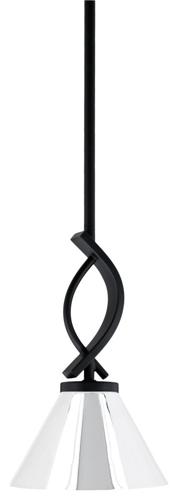 Cavella 1 Light Stem Mini Pendant, Matte Black Finish, 7" Chrome Metal Shade
