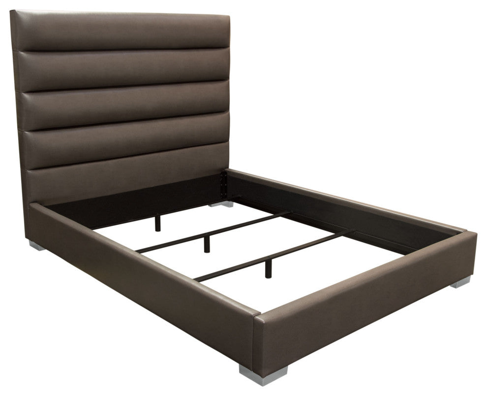 Bardot Channel Tufted Queen Bed in Elephant Grey Leatherette