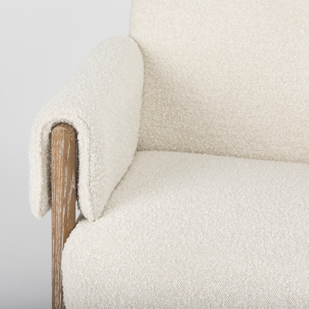 Ashton Cream Boucle Fabric w/ Medium Brown Solid Wood Accent Chair