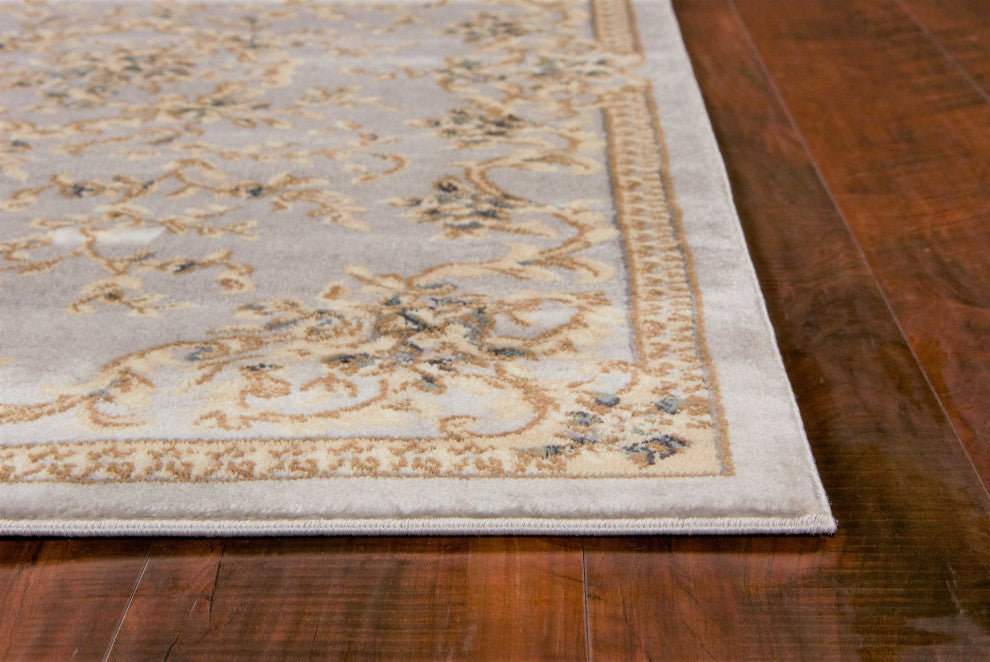 HomeRoots 8'x10' Light Grey Machine Woven Floral Traditional Indoor Area Rug