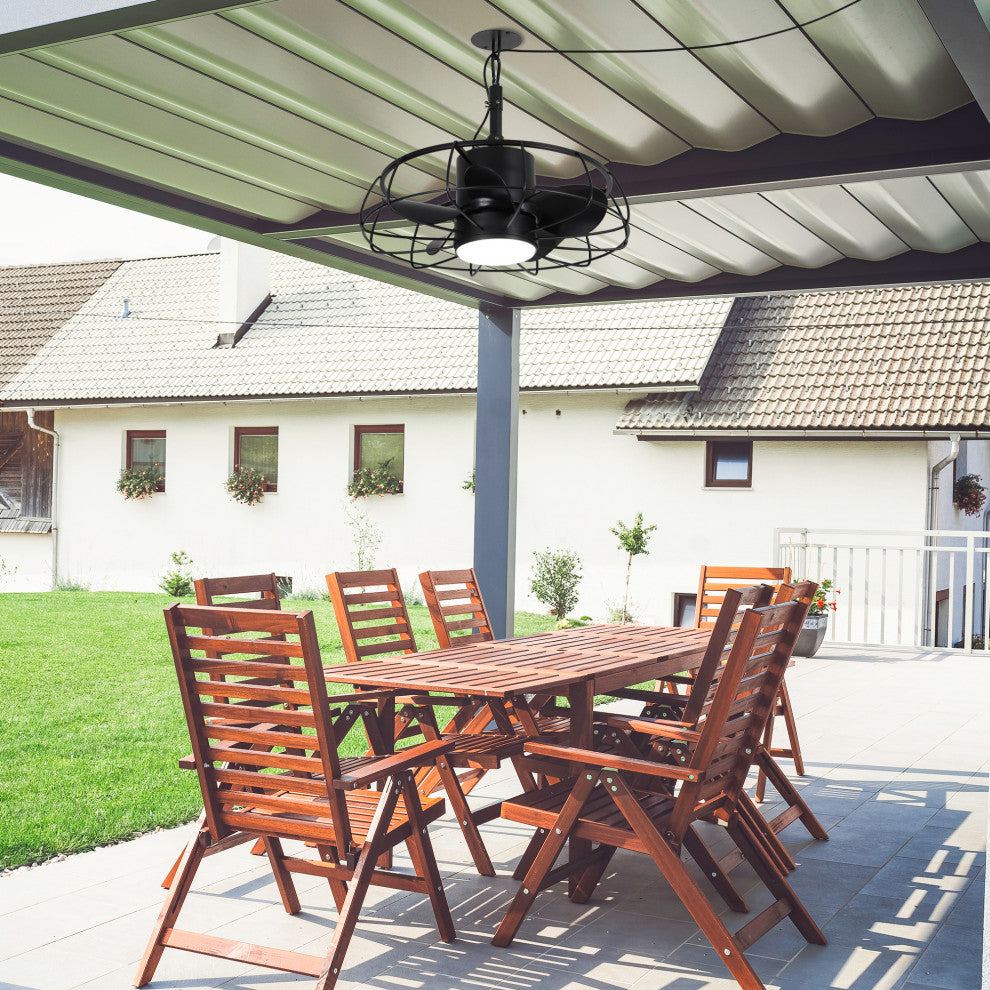 20-inch Modern Outdoor Black Small Cage Black LED Ceiling Fan with Remote