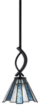 Cavella 1 Light Stem Mini Pendant, Matte Black Finish, 7" Sea Ice Art Glass