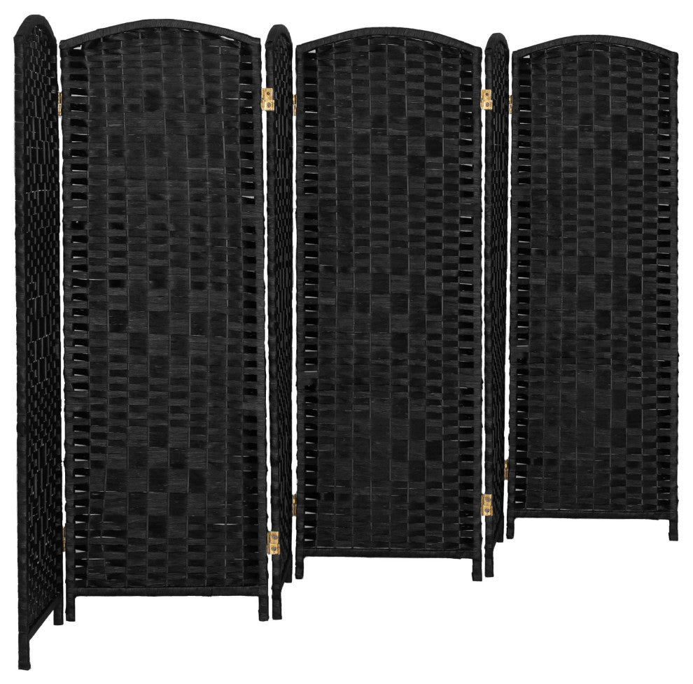 4 ft. Short Diamond Weave Fiber Room Divider Black 6 Panel