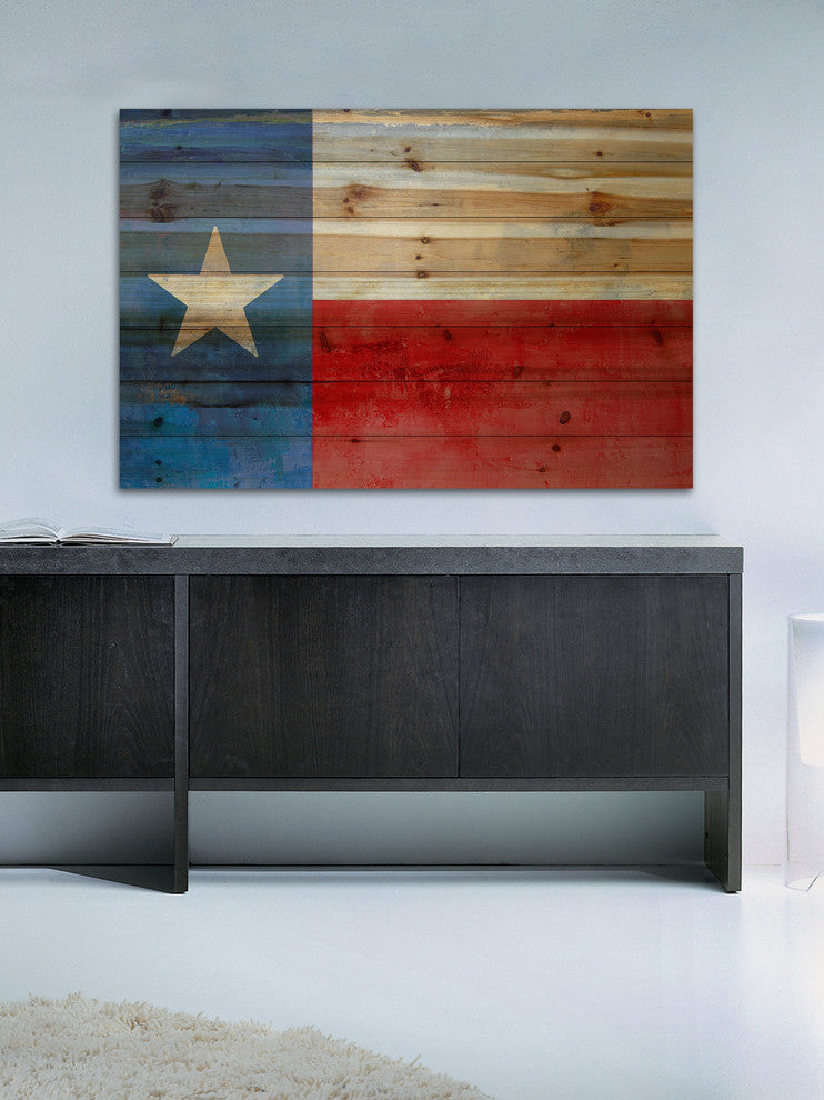 "Texas Red and Blue" Painting Print on Natural Pine Wood, 36x24