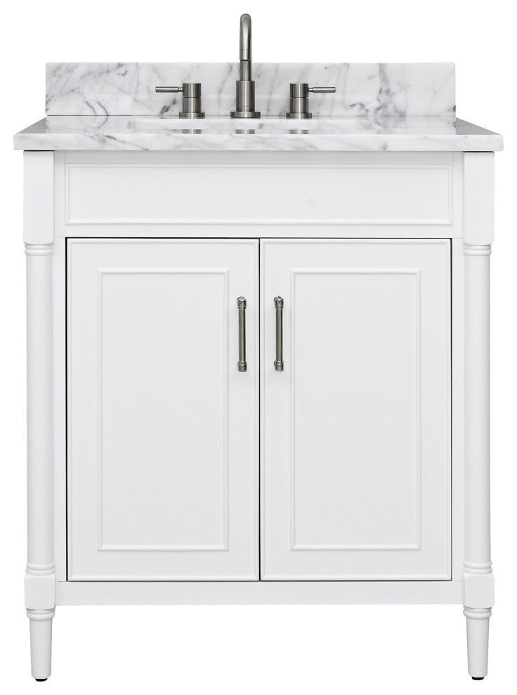 Avanity Bristol 30" Vanity Combo in White and Carrara White Marble Top