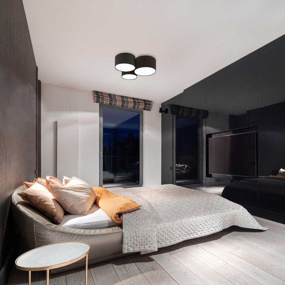 Pastore 2, 3 Light Ceiling Light, Black Finish, Black /White Fabric Shades