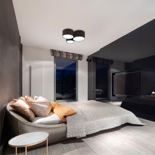 Pastore 2, 3 Light Ceiling Light, Black Finish, Black /White Fabric Shades