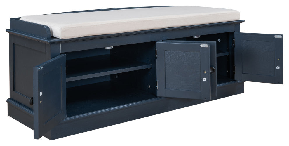 TATEUS 42" Wooden Storage Bench With 4 Doors and Adjustable Shelves for Entryway, Antique Navy