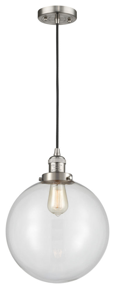 Beacon Mini Pendant, Brushed Satin Nickel, Clear