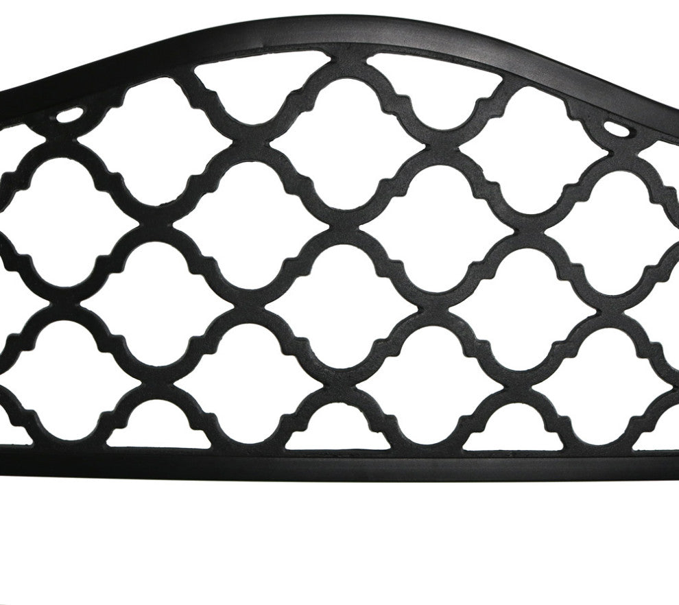 Sunnydaze Black Cast Iron Metal Lattice Outdoor Patio Garden Bench, 50"