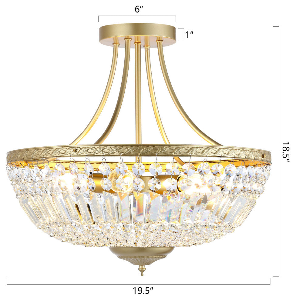 5-Light Crystal Semi Flush Mount, Gold