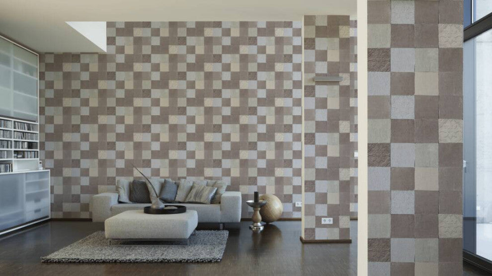 Tile Textured Wallpaper Featuring Floral And Plain Pattern, 374063