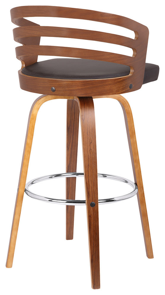 Aberdeen 26" Mid-Century Swivel Counter Stool, Brown Faux Leather With Walnut