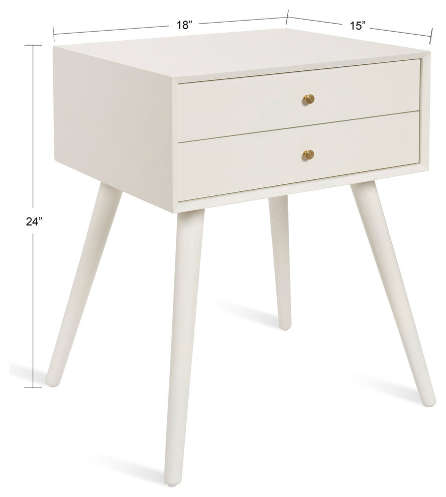 Finco Two Drawer Wood Nighstand Side Table, White
