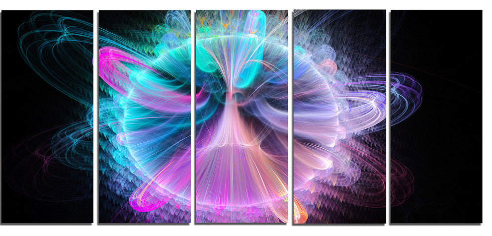 Blue Fractal Vortices of Energy, Floral Canvas Art Print, 60"x28", 5 Panels