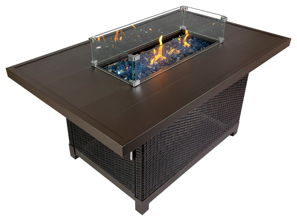 52" Outdoor Propane Gas Fire Pit Table With Rattan Wicker Finished