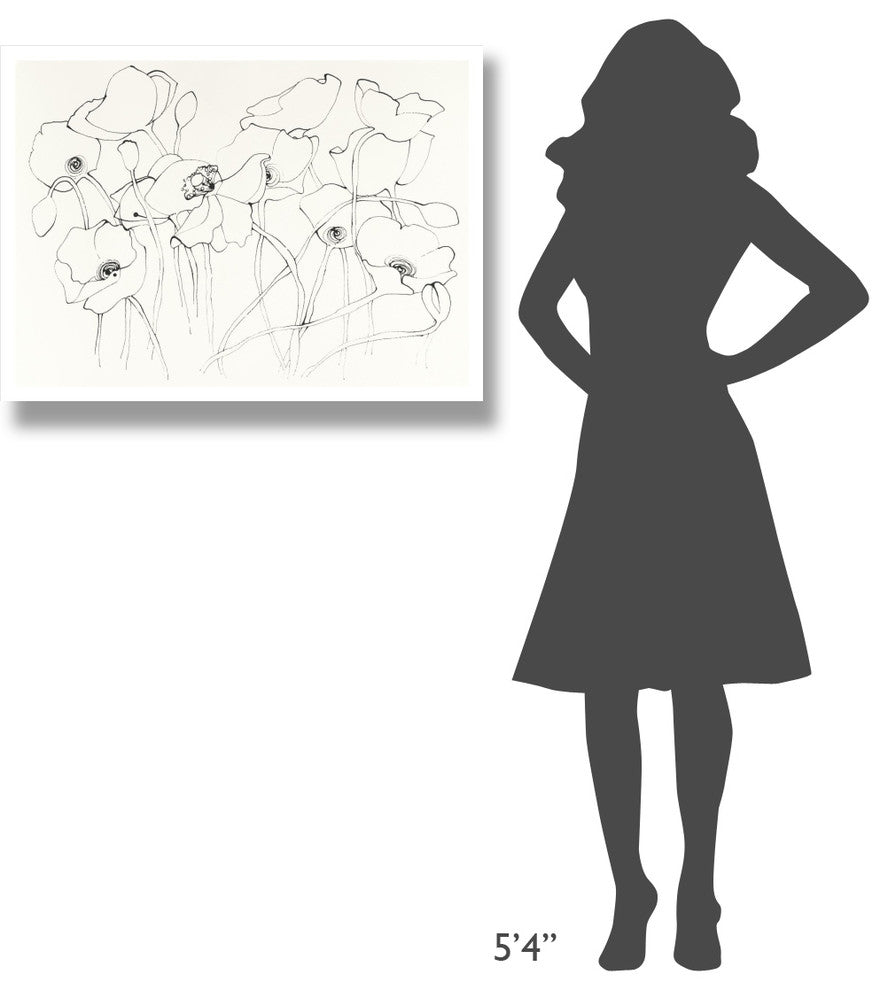 "Black Line Poppies III" Digital Paper Print by Shirley Novak, 34"x26"