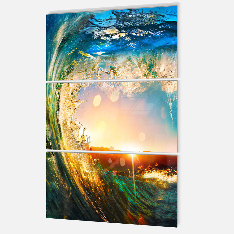 "Colored Ocean Waves Falling Down" Metal Wall Art, 3 Panels, 28"x36"