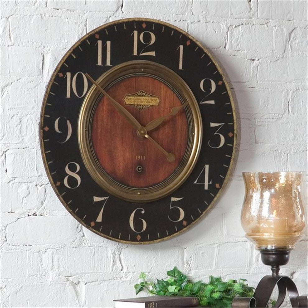 Bowery Hill Contemporary 23" Round Wall Clock in Black and Brass