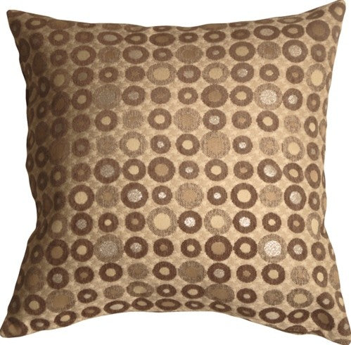 Pillow Decor - Houndstooth Spheres Throw Pillow, Brown, 18" X 18"