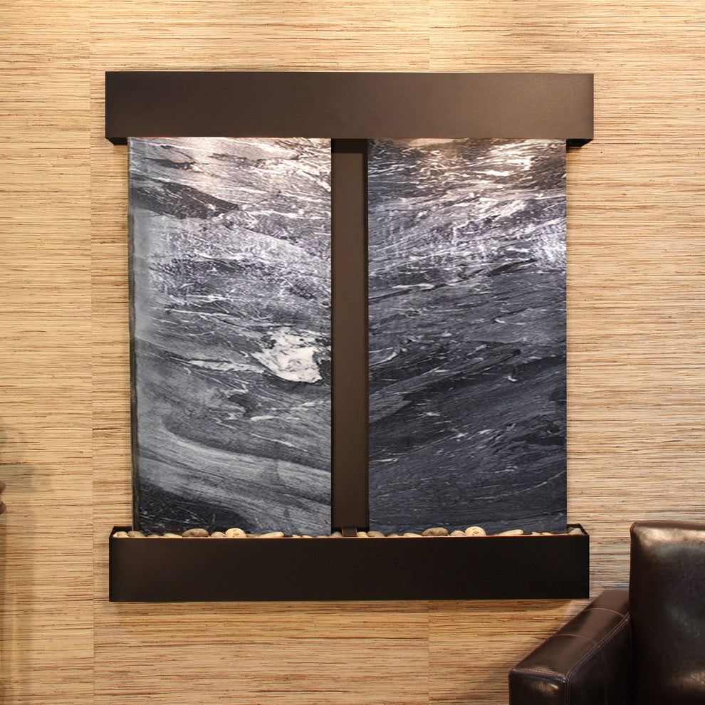 Aspen Falls Water Fountain, Black Spider Marble, Blackened Copper, Square