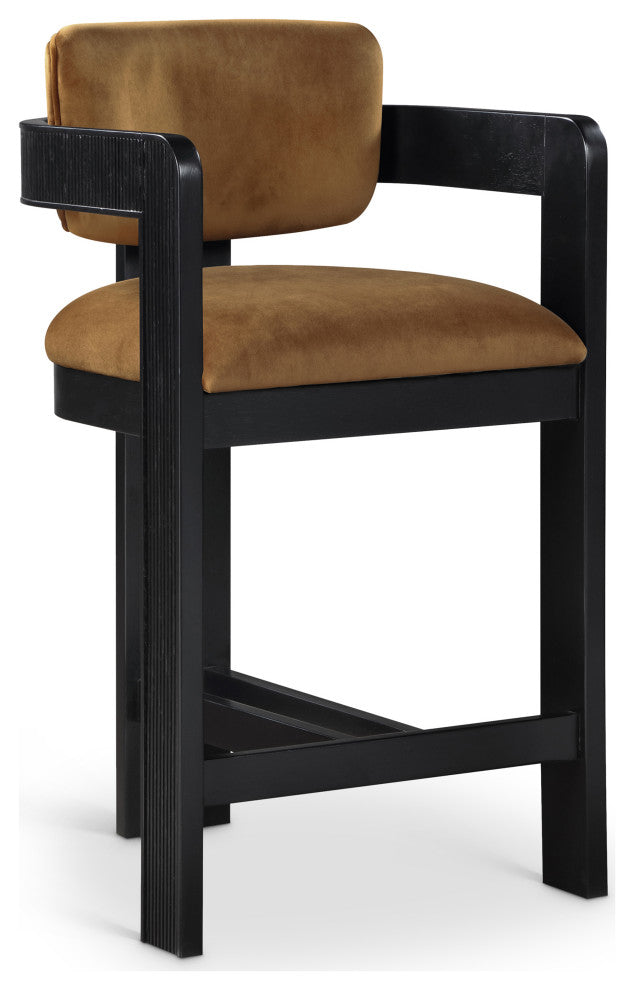 Sacha Upholstered Bar and Counter Stool, Saddle, Velvet, Black