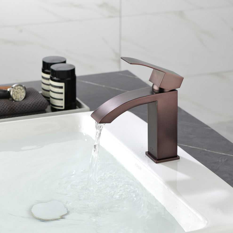 Single Handle Deck Mount Bathroom Faucet, Brown