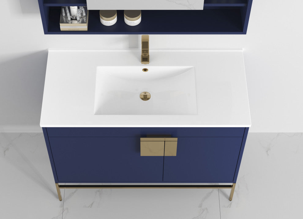 Kuro Contemporary Navy Blue Bath Vanity, 40", No Medicine Cabinet