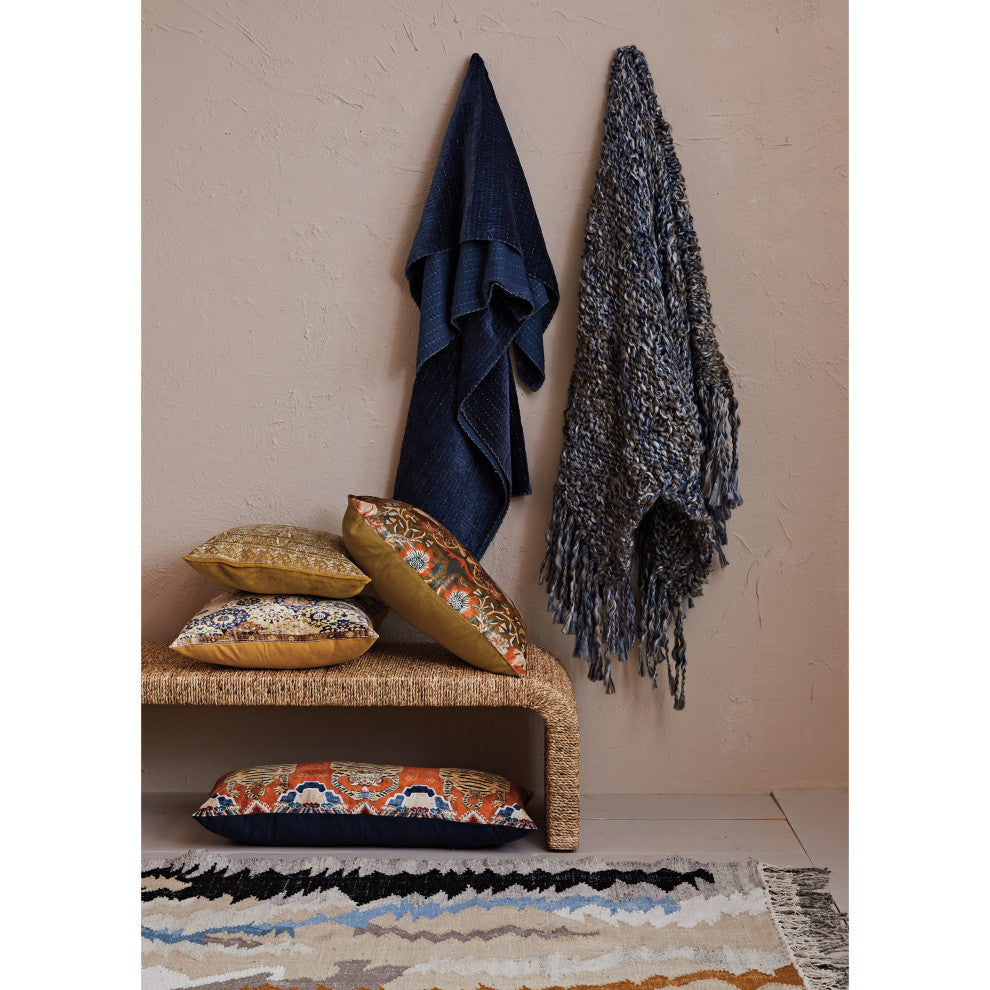 Cotton Velvet Tigers Pattern Lumbar Pillow, Multicolor