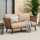 GDF Studio Outdoor Wicker Loveseat With Water-Resistant Cushions, Brown/Beige