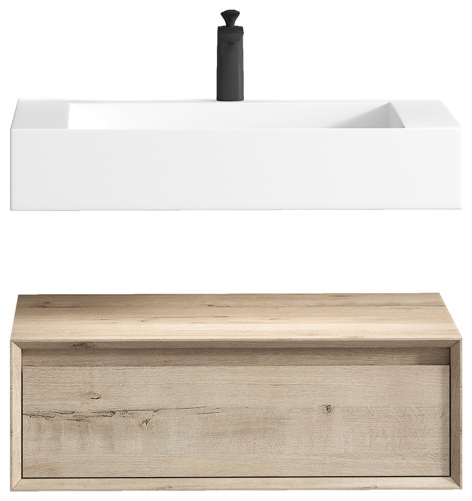 Alysa 30" Floating Bath Vanity, Acrylic Sink/Single Faucet Hole, Light Oak