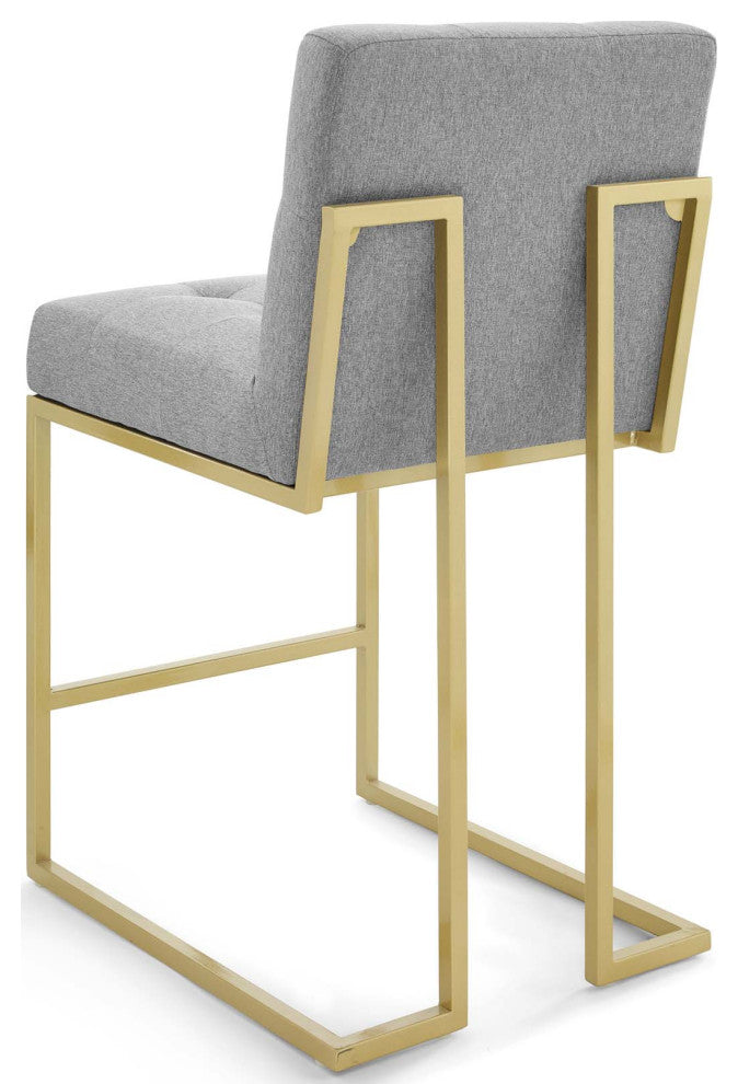 Side Dining Chair, Set of 2, Fabric, Metal, Gold Gray, Modern, Cafe Bistro