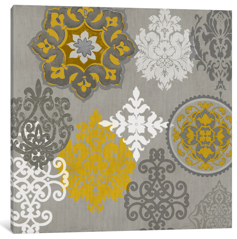 "Decorative Ornaments In Gold I" by Ellie Roberts, Canvas Print, 18"x18"