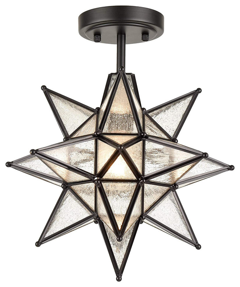 Moravian Star Semi Flush Mount Ceiling Light, Seeded Glass
