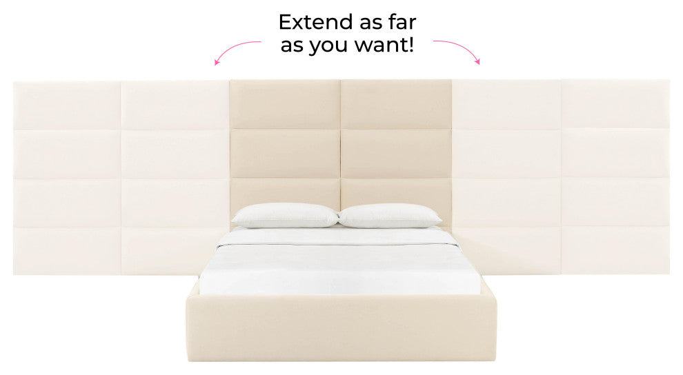 Eliana Cream Velvet Queen Bed with Wings - Cream