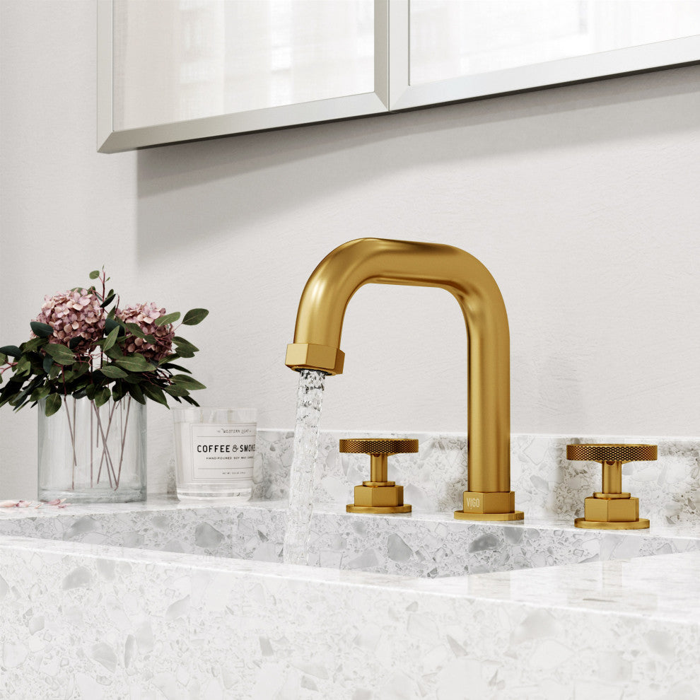 VIGO Hart 7" H 2-Handle Widespread Bathroom Faucet, Matte Brushed Gold