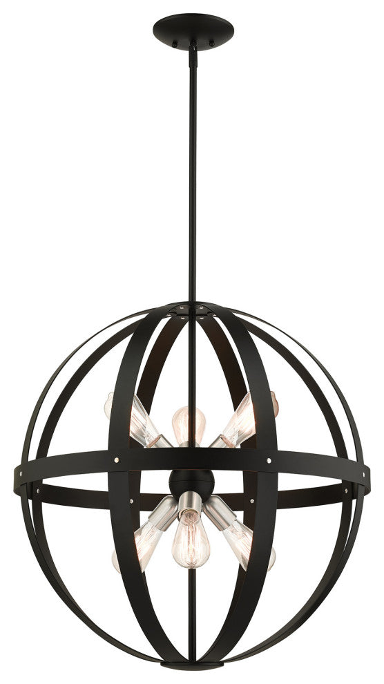 Textured Black Mid Century Modern, Industrial, Rustic Pendant Chandelier
