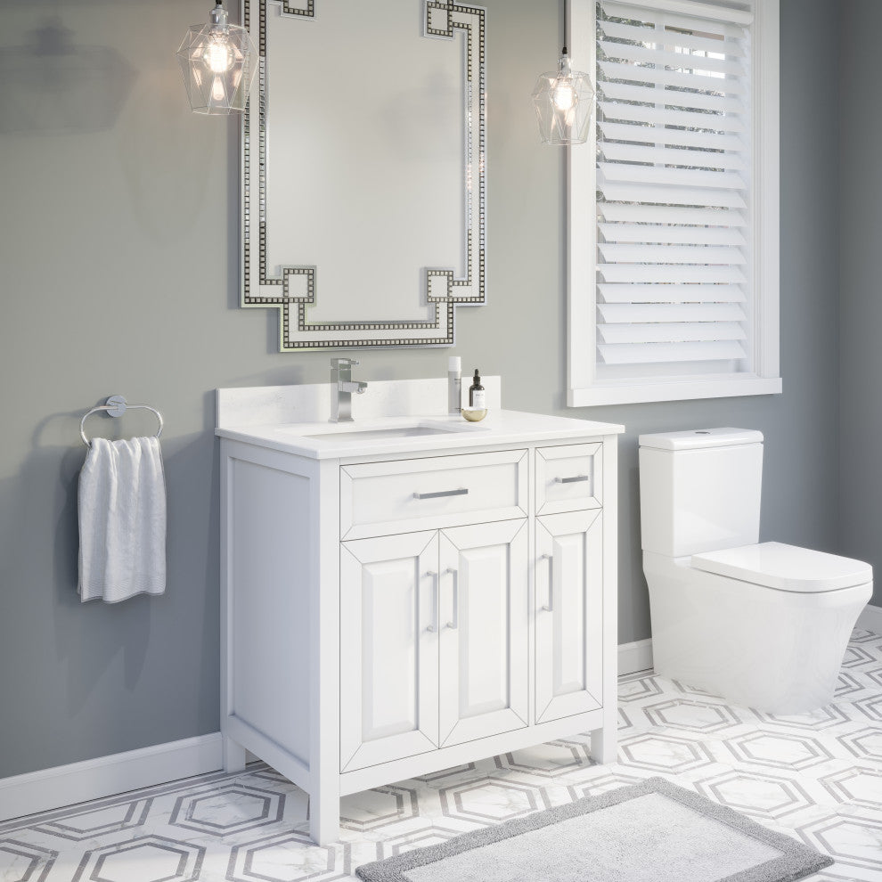 Terrence 36" Vanity with Power Bar and Drawer Organizer, White